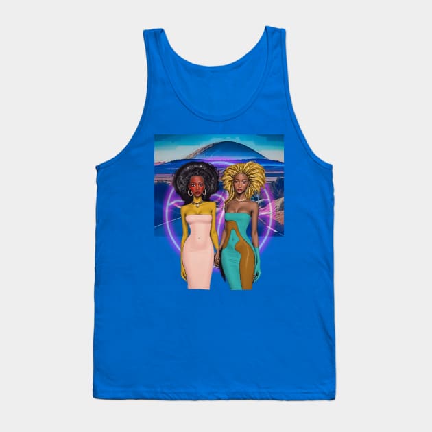 Two Afro Fashion Dolls with halo on desert road Tank Top by PersianFMts